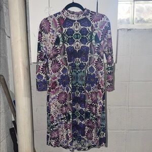 Free People Purple Teal Floral Long Sleeve Dress